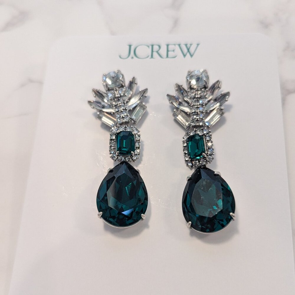 J. Crew Silver and emerald green Statement Earrings